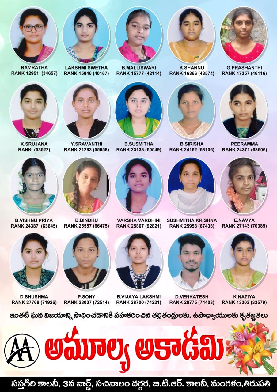 Amulya Academy student rank highlights